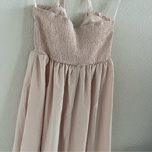 NWT Shein Mod Light Pink Pinafore Pin Up Dress Halter Tie Back Smocking Midi L - Picture 6 of 7